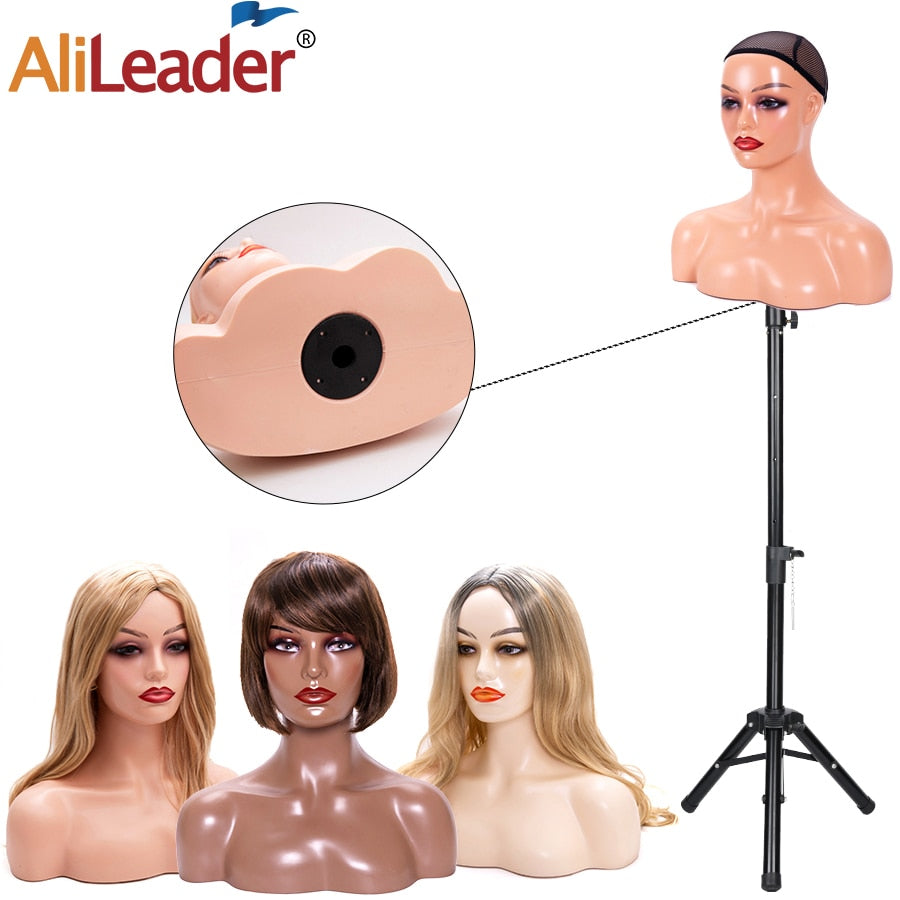 African American Female Mannequin Head With Shoulders For Wig Display Realistic Mannequin Head With Shoulders For Display Wigs