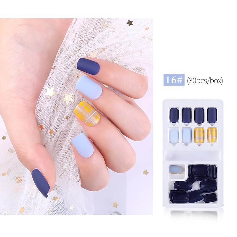 30pcs Designed Fake Nails Artificial False Nails Tips Set Full Cover for Decoration Press On Fake Nails Art Tips With Sticker