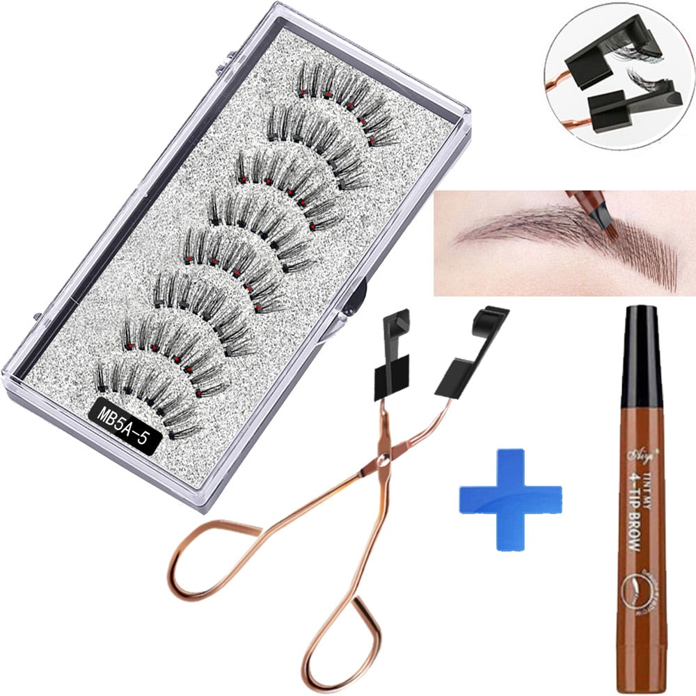 MB 8pcs/4 Pairs 5 Magnet Magnetic Eyelashes Set Eyebrow Pencil 3D Mink False magnetic lashes Natural faux cils magnetiqu Tweezer