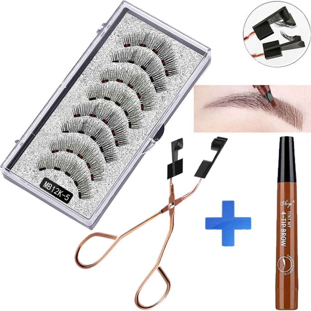 MB 8pcs/4 Pairs 5 Magnet Magnetic Eyelashes Set Eyebrow Pencil 3D Mink False magnetic lashes Natural faux cils magnetiqu Tweezer