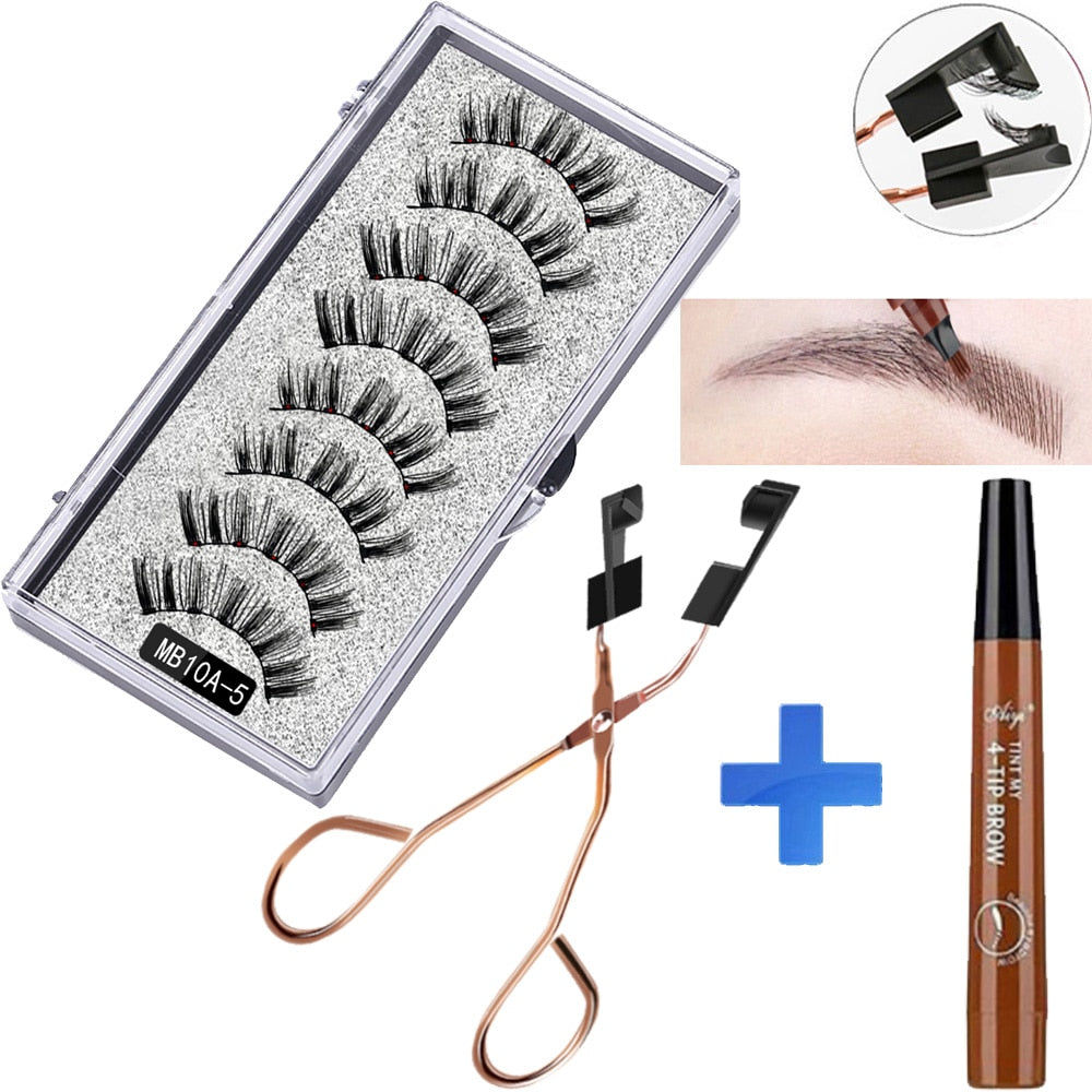 MB 8pcs/4 Pairs 5 Magnet Magnetic Eyelashes Set Eyebrow Pencil 3D Mink False magnetic lashes Natural faux cils magnetiqu Tweezer