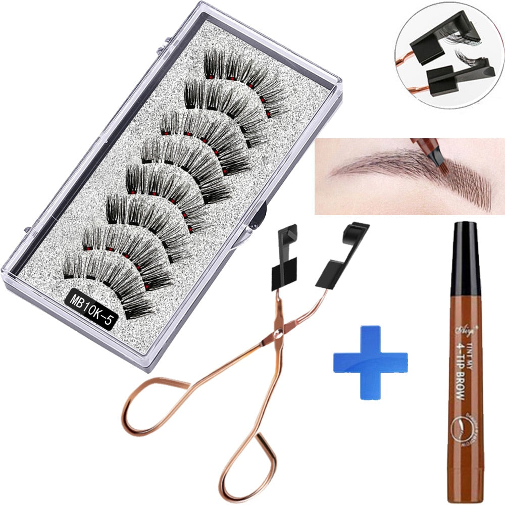 MB 8pcs/4 Pairs 5 Magnet Magnetic Eyelashes Set Eyebrow Pencil 3D Mink False magnetic lashes Natural faux cils magnetiqu Tweezer
