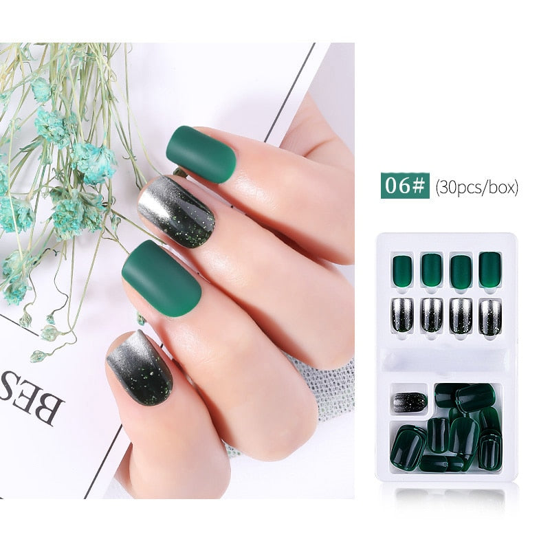 30pcs Designed Fake Nails Artificial False Nails Tips Set Full Cover for Decoration Press On Fake Nails Art Tips With Sticker