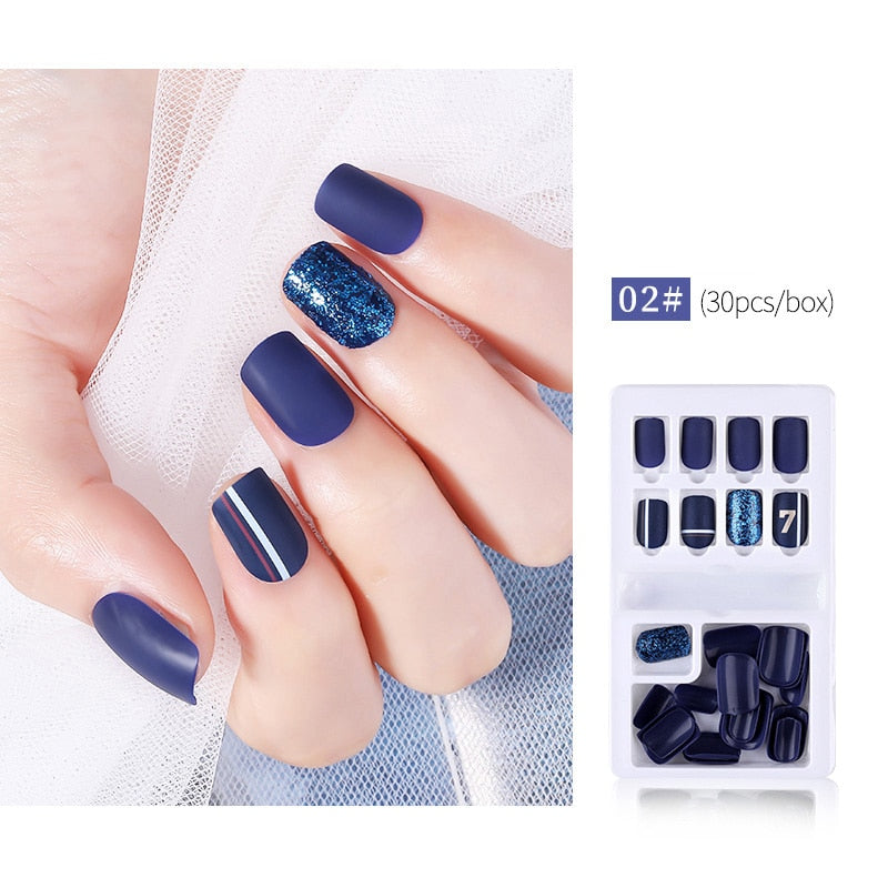 30pcs Designed Fake Nails Artificial False Nails Tips Set Full Cover for Decoration Press On Fake Nails Art Tips With Sticker
