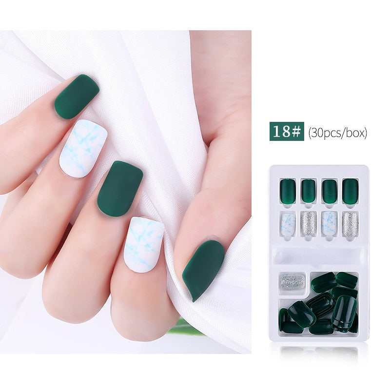 30pcs Designed Fake Nails Artificial False Nails Tips Set Full Cover for Decoration Press On Fake Nails Art Tips With Sticker