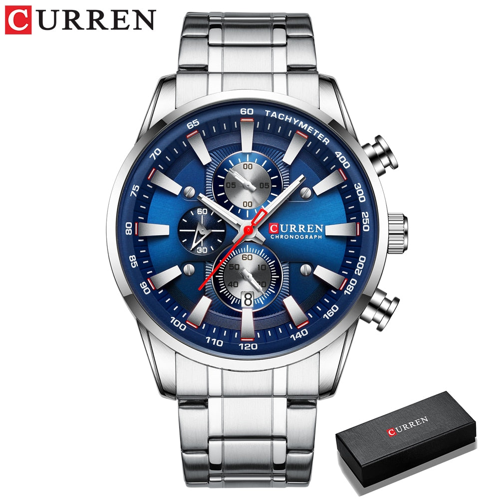CURREN Man Watches Luxury Sporty Chronograph Wristwatches for Men Quartz Stainless Steel Band Clock Luminous Hands