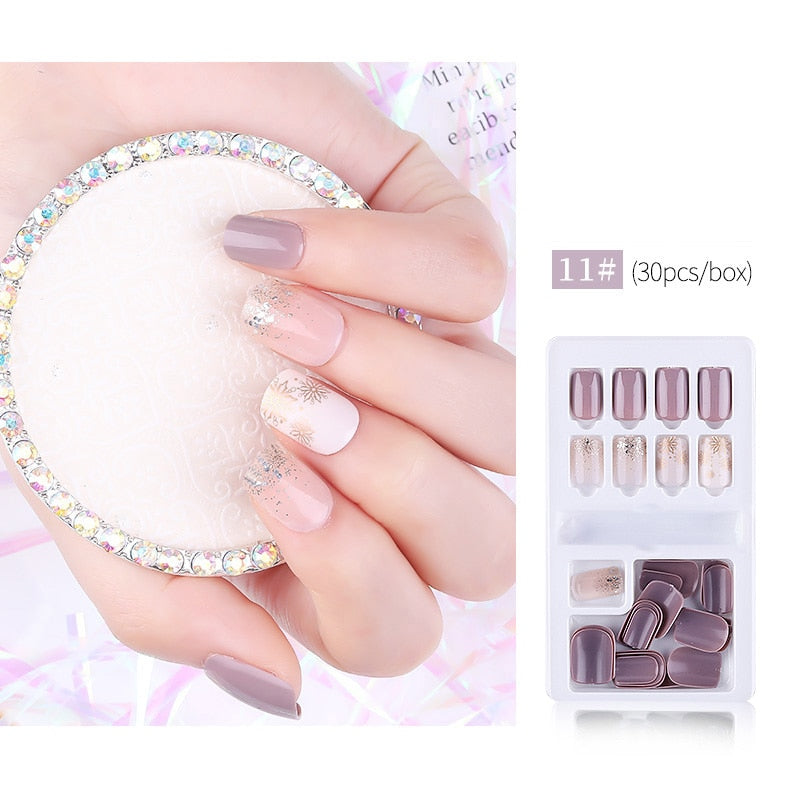 30pcs Designed Fake Nails Artificial False Nails Tips Set Full Cover for Decoration Press On Fake Nails Art Tips With Sticker