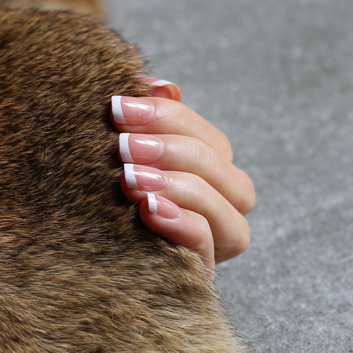 Short Square fake nails light pink UV French false nails 24pcs full set nude color Bright wedding nails