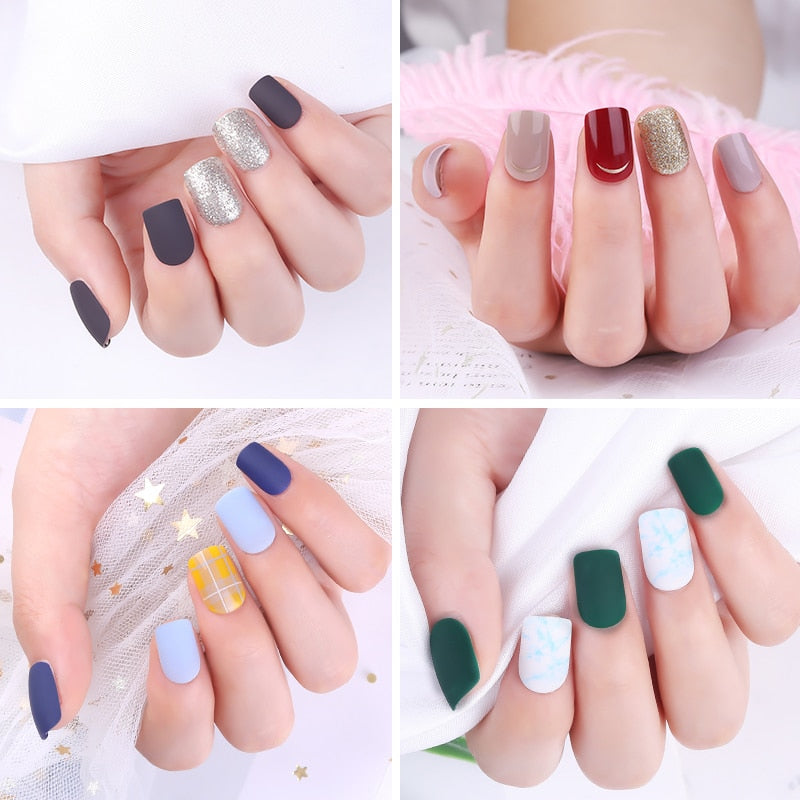 30pcs Designed Fake Nails Artificial False Nails Tips Set Full Cover for Decoration Press On Fake Nails Art Tips With Sticker
