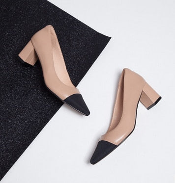 2021  New Women Genuine Leather High Hee Pumps Pointed Toe Work Shoes Office Career Elegant Pumps lady's shoes