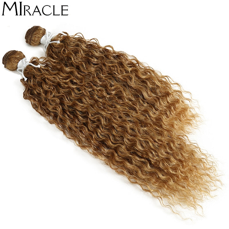Afro Kinky Curly Hair Wave Synthetic Hair Heat Resistant Deep Wave Hair Bundles Extensions Brown Miracle hair Curly Weave Hair