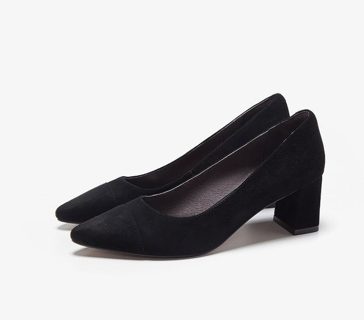 2021  New Women Genuine Leather High Hee Pumps Pointed Toe Work Shoes Office Career Elegant Pumps lady's shoes