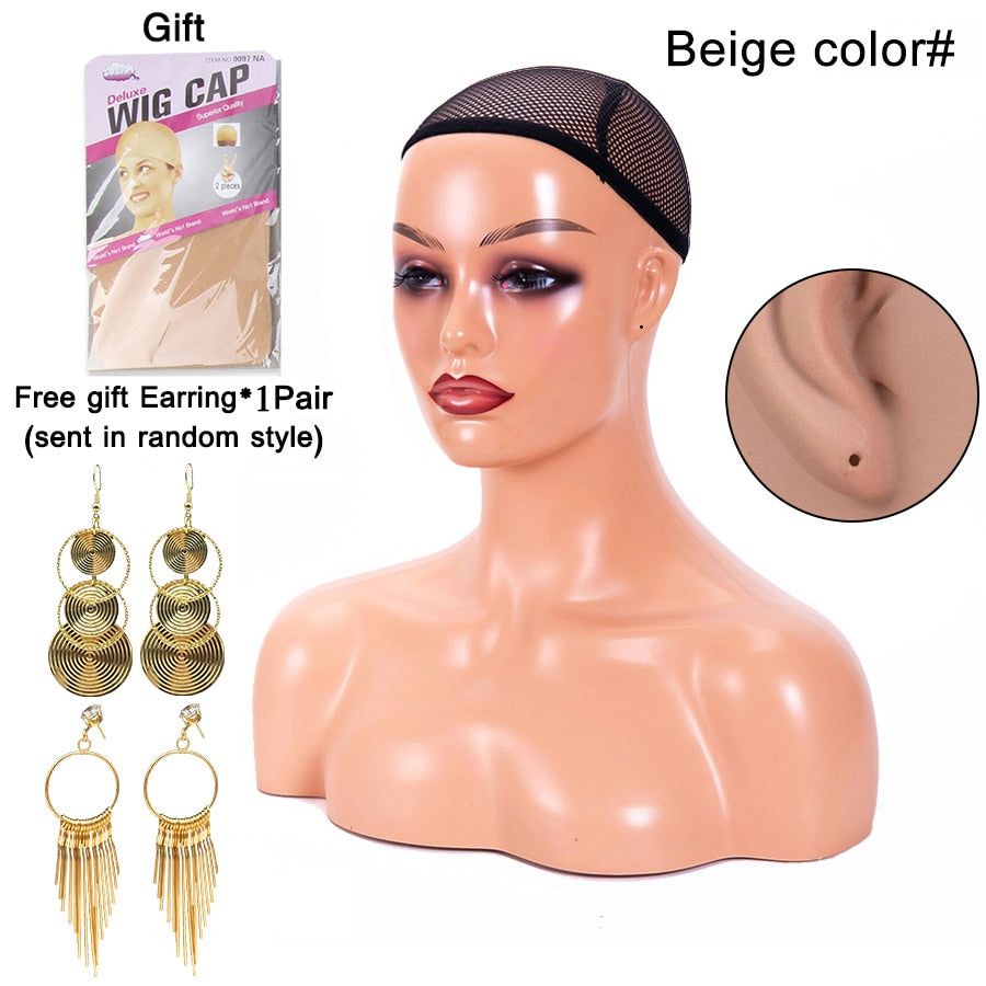 African American Female Mannequin Head With Shoulders For Wig Display Realistic Mannequin Head With Shoulders For Display Wigs