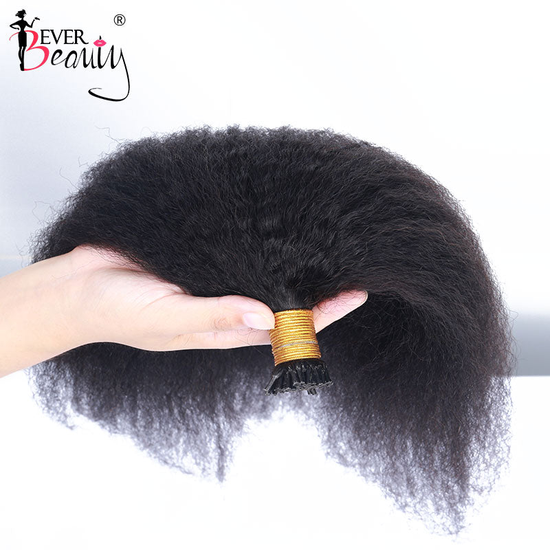 Brazilian Afro Kinky Straight I Tip Microlinks Hair Extensions F Tip Human Hair For Women Yaki Bulk Hair Virgin Ever Beauty