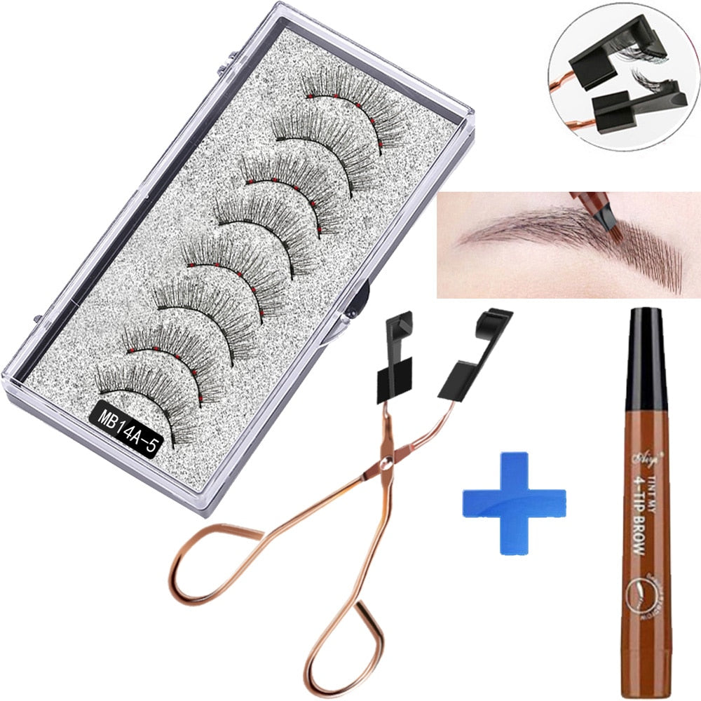 MB 8pcs/4 Pairs 5 Magnet Magnetic Eyelashes Set Eyebrow Pencil 3D Mink False magnetic lashes Natural faux cils magnetiqu Tweezer