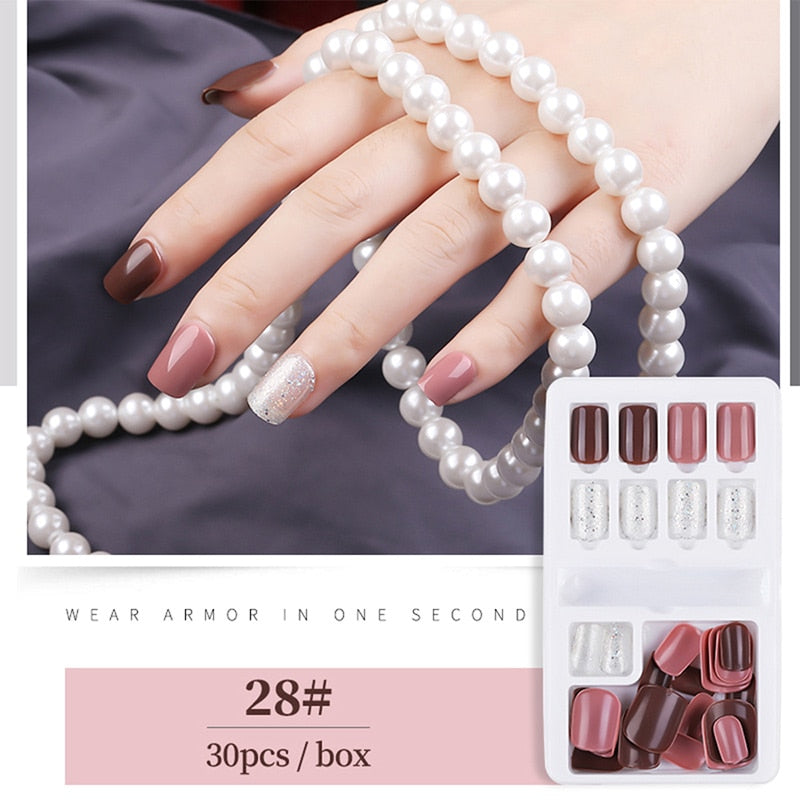 30pcs Designed Fake Nails Artificial False Nails Tips Set Full Cover for Decoration Press On Fake Nails Art Tips With Sticker