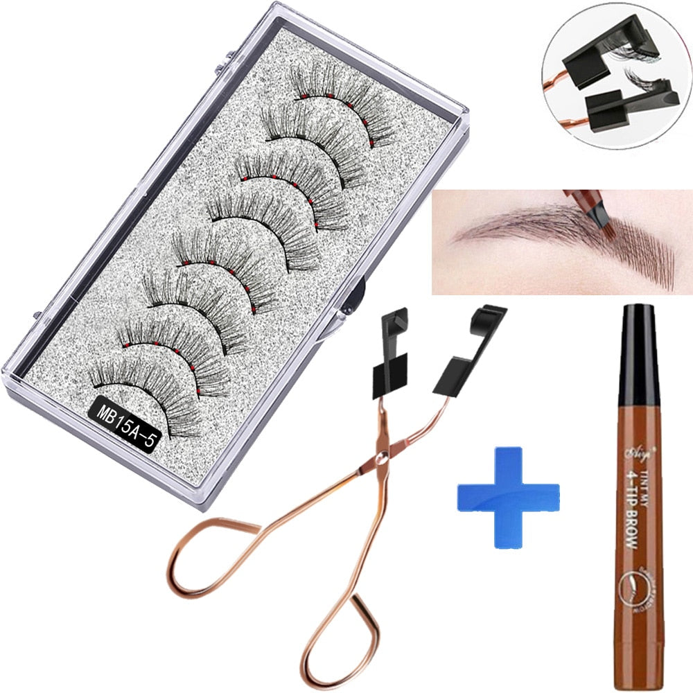 MB 8pcs/4 Pairs 5 Magnet Magnetic Eyelashes Set Eyebrow Pencil 3D Mink False magnetic lashes Natural faux cils magnetiqu Tweezer