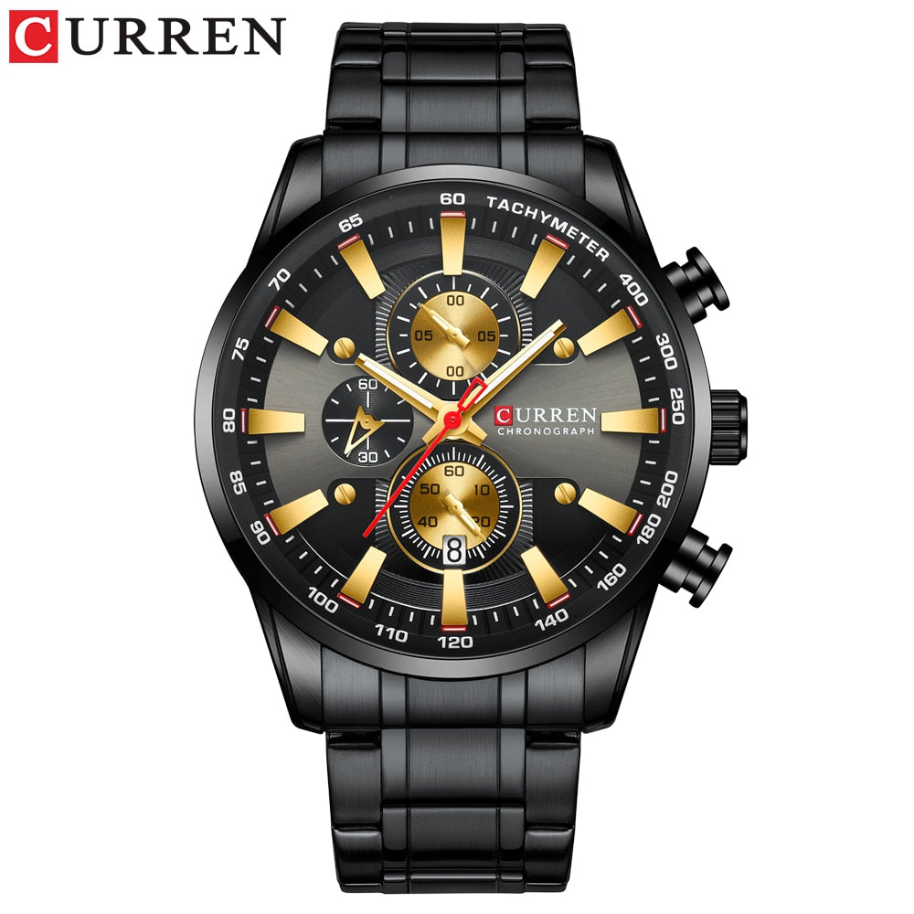 CURREN Man Watches Luxury Sporty Chronograph Wristwatches for Men Quartz Stainless Steel Band Clock Luminous Hands