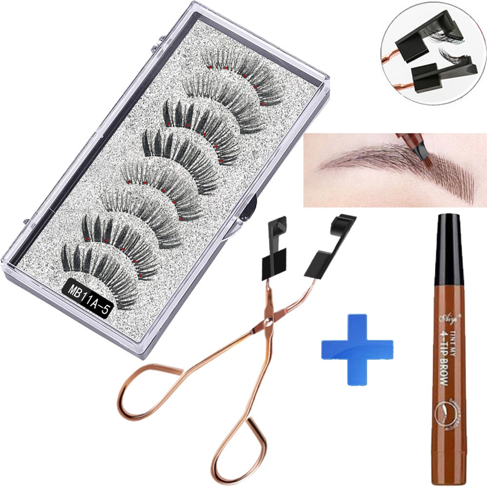 MB 8pcs/4 Pairs 5 Magnet Magnetic Eyelashes Set Eyebrow Pencil 3D Mink False magnetic lashes Natural faux cils magnetiqu Tweezer