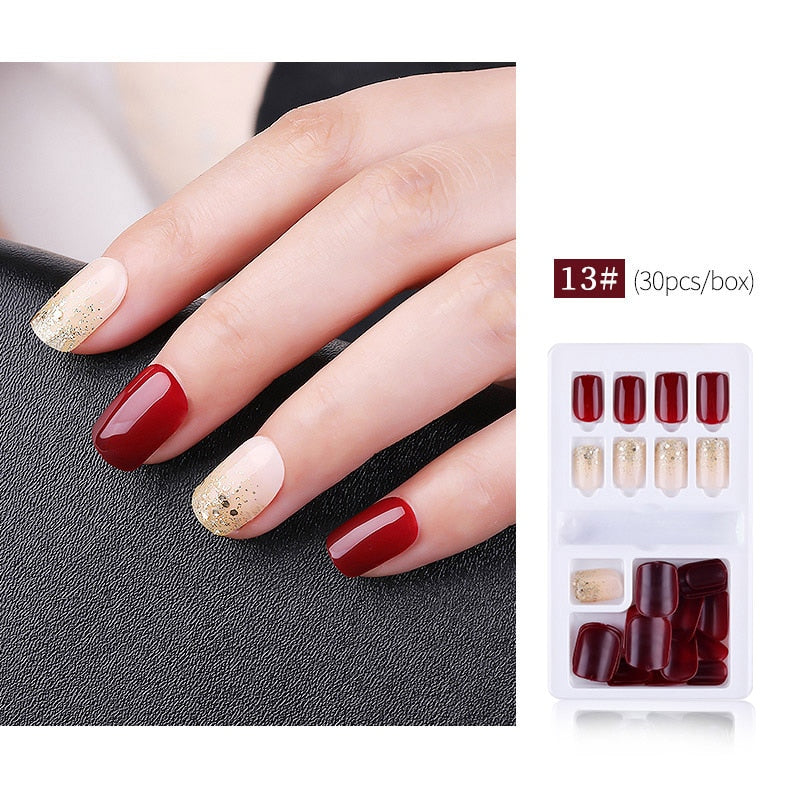 30pcs Designed Fake Nails Artificial False Nails Tips Set Full Cover for Decoration Press On Fake Nails Art Tips With Sticker