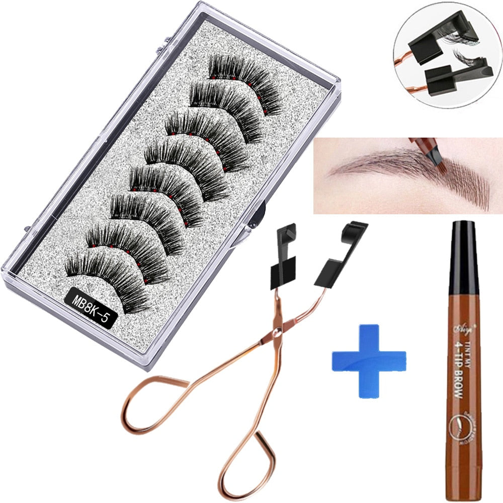 MB 8pcs/4 Pairs 5 Magnet Magnetic Eyelashes Set Eyebrow Pencil 3D Mink False magnetic lashes Natural faux cils magnetiqu Tweezer