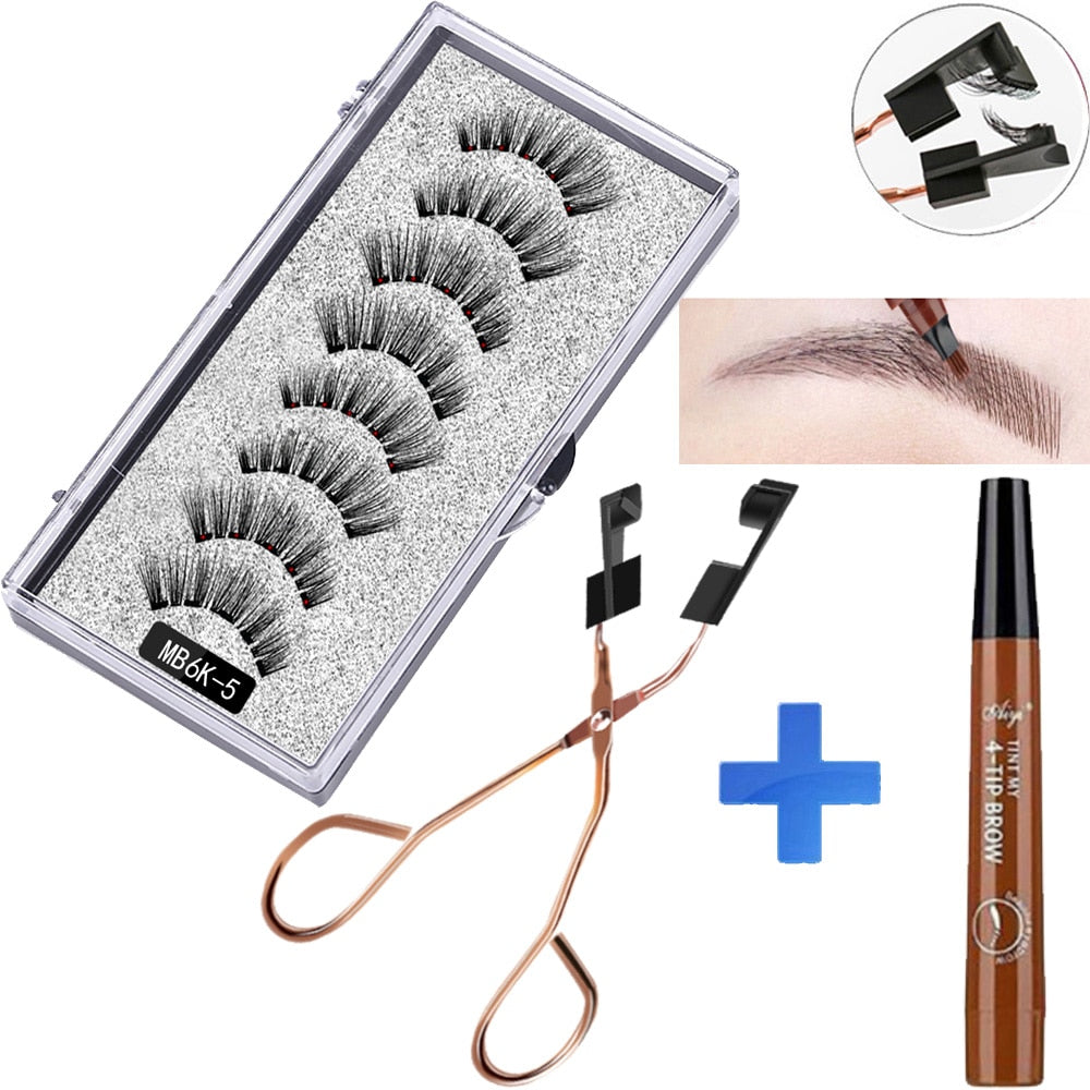 MB 8pcs/4 Pairs 5 Magnet Magnetic Eyelashes Set Eyebrow Pencil 3D Mink False magnetic lashes Natural faux cils magnetiqu Tweezer