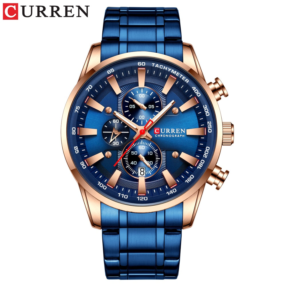 CURREN Man Watches Luxury Sporty Chronograph Wristwatches for Men Quartz Stainless Steel Band Clock Luminous Hands