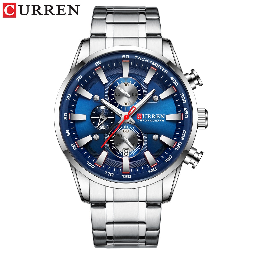 CURREN Man Watches Luxury Sporty Chronograph Wristwatches for Men Quartz Stainless Steel Band Clock Luminous Hands