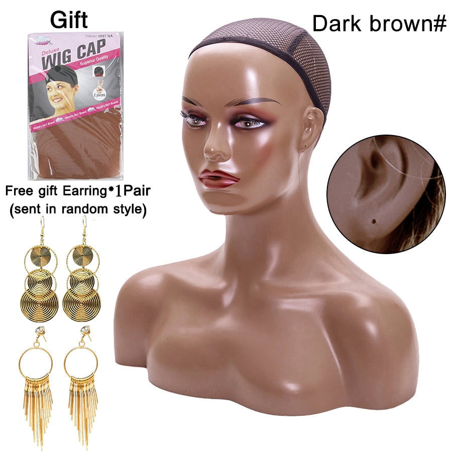 African American Female Mannequin Head With Shoulders For Wig Display Realistic Mannequin Head With Shoulders For Display Wigs