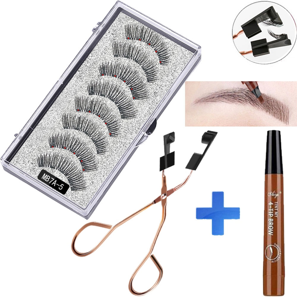 MB 8pcs/4 Pairs 5 Magnet Magnetic Eyelashes Set Eyebrow Pencil 3D Mink False magnetic lashes Natural faux cils magnetiqu Tweezer