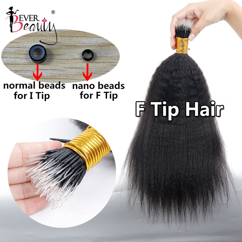 Brazilian Afro Kinky Straight I Tip Microlinks Hair Extensions F Tip Human Hair For Women Yaki Bulk Hair Virgin Ever Beauty