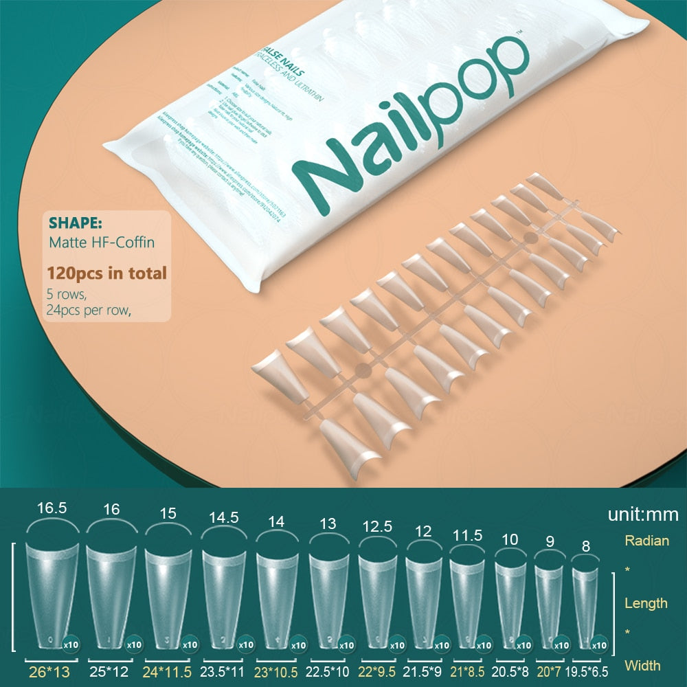 NAILPOP 120pcs False Nails Acrylic Press on Nails Coffin Artificial Nails Clear Fake Nail Tips for Extension Manicure Tool