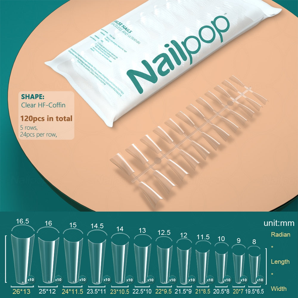 NAILPOP 120pcs False Nails Acrylic Press on Nails Coffin Artificial Nails Clear Fake Nail Tips for Extension Manicure Tool
