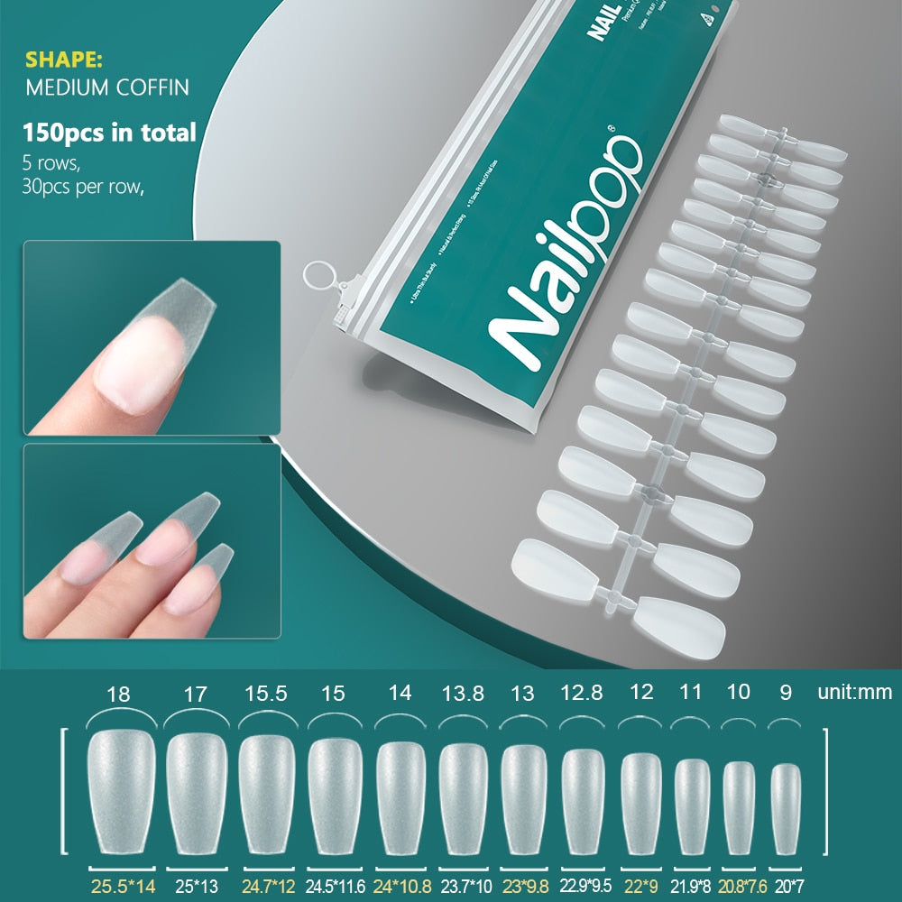 NAILPOP 120pcs False Nails Acrylic Press on Nails Coffin Artificial Nails Clear Fake Nail Tips for Extension Manicure Tool