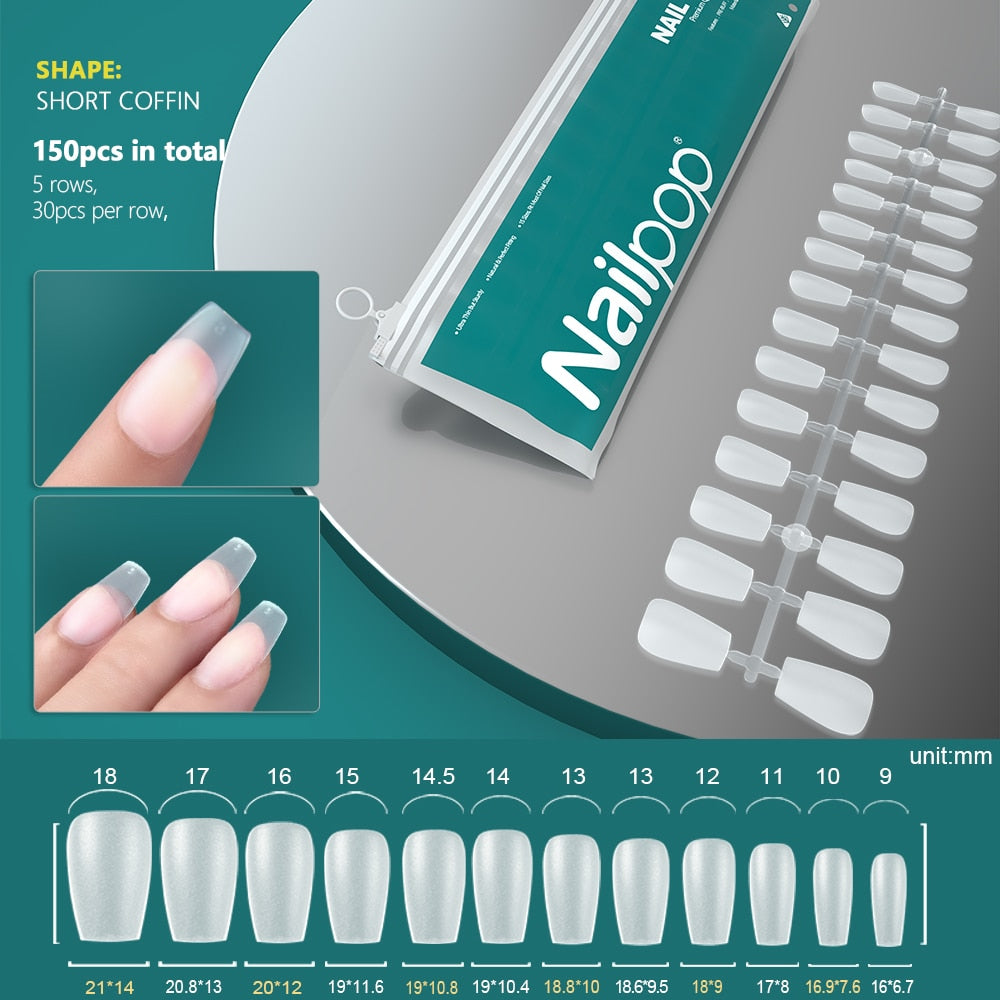 NAILPOP 120pcs False Nails Acrylic Press on Nails Coffin Artificial Nails Clear Fake Nail Tips for Extension Manicure Tool