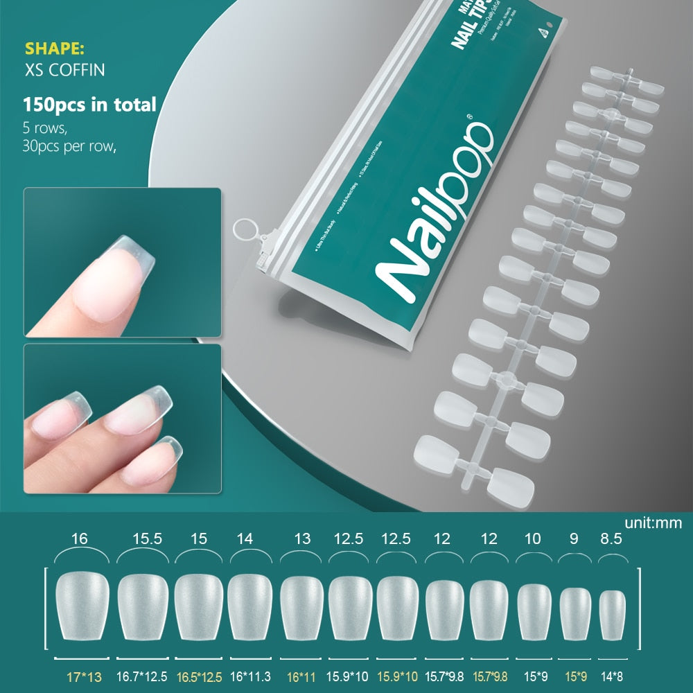 NAILPOP 120pcs False Nails Acrylic Press on Nails Coffin Artificial Nails Clear Fake Nail Tips for Extension Manicure Tool