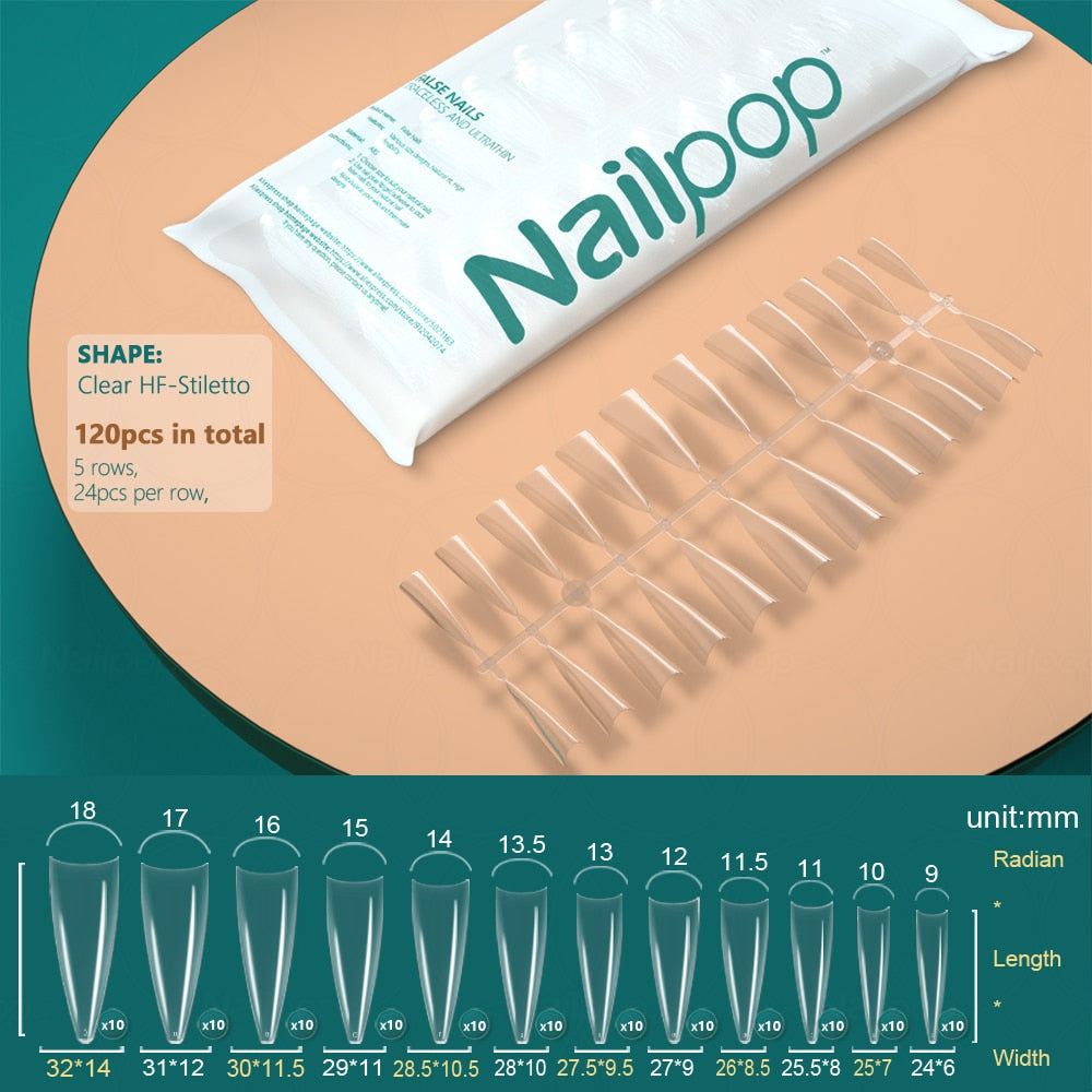 NAILPOP 120pcs False Nails Acrylic Press on Nails Coffin Artificial Nails Clear Fake Nail Tips for Extension Manicure Tool