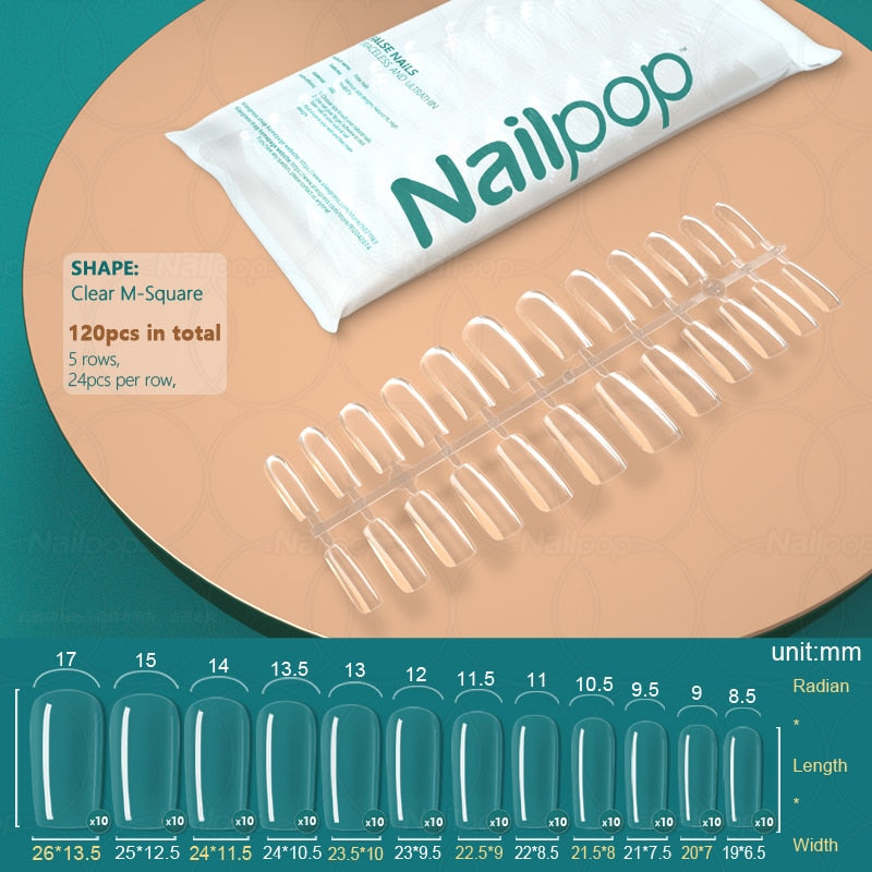 NAILPOP 120pcs False Nails Acrylic Press on Nails Coffin Artificial Nails Clear Fake Nail Tips for Extension Manicure Tool