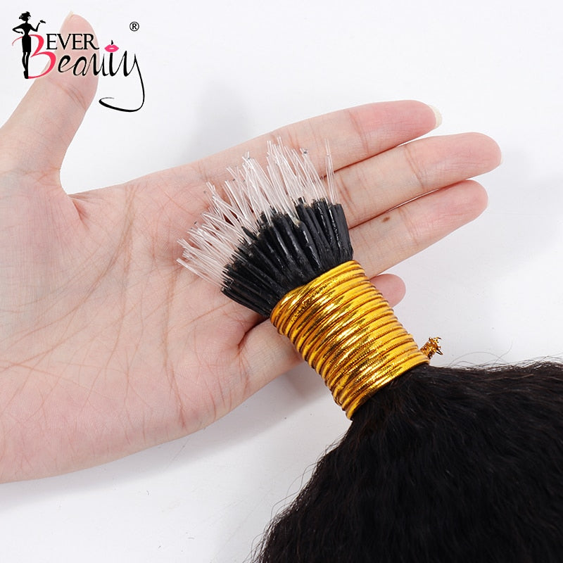 Brazilian Afro Kinky Straight I Tip Microlinks Hair Extensions F Tip Human Hair For Women Yaki Bulk Hair Virgin Ever Beauty