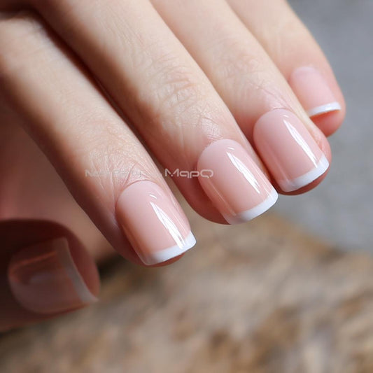 Short Square fake nails light pink UV French false nails 24pcs full set nude color Bright wedding nails