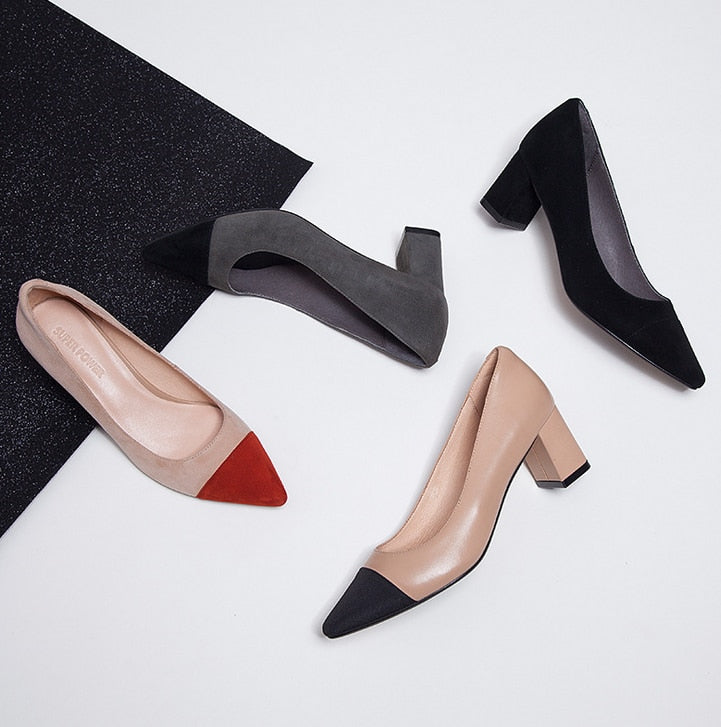 2021  New Women Genuine Leather High Hee Pumps Pointed Toe Work Shoes Office Career Elegant Pumps lady's shoes