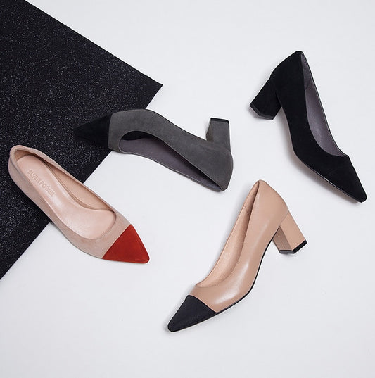 2021  New Women Genuine Leather High Hee Pumps Pointed Toe Work Shoes Office Career Elegant Pumps lady's shoes