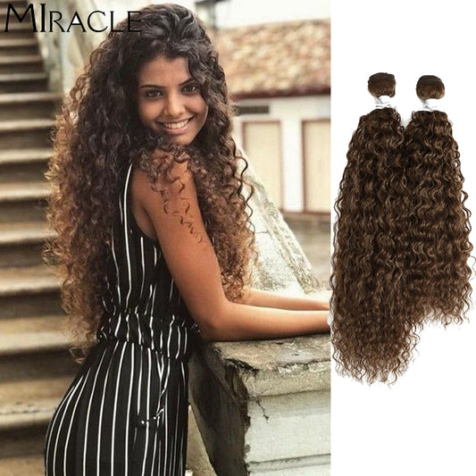 Afro Kinky Curly Hair Wave Synthetic Hair Heat Resistant Deep Wave Hair Bundles Extensions Brown Miracle hair Curly Weave Hair